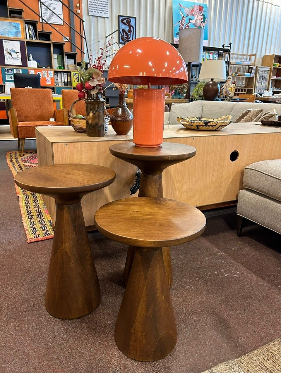 3'lü Ceviz Mantar Sehpa