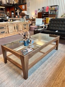 Ceviz Hazeranlı Cam Sehpa