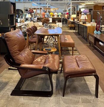 Mid Century Deri Koltuk Ve Puf