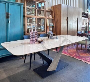 İthal Temperli Cam Üstü Porselen Masa