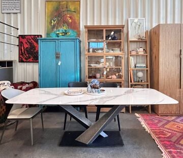 İthal Temperli Cam Üstü Porselen Masa