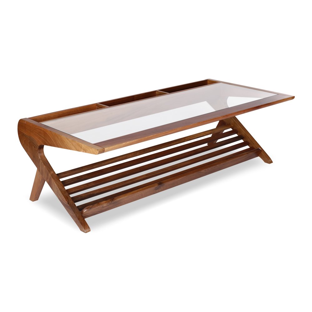 Masif Meşe Camlı Sehpa