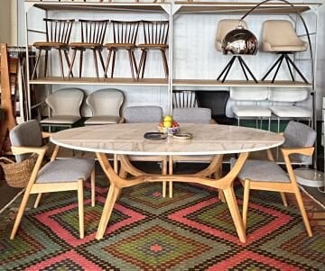 Oval Mermer Masa Takımı